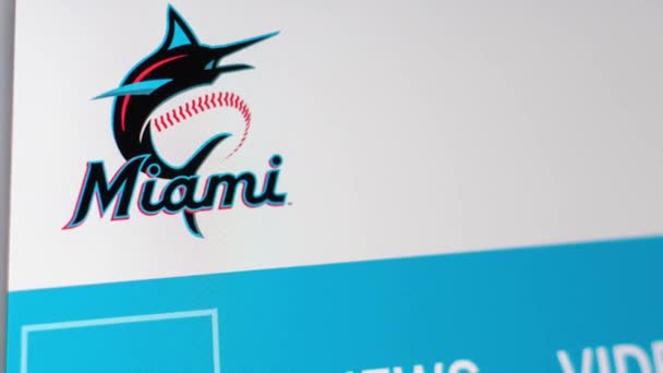 Miami Usa 2019 Honkbalteam Miami Marlins Website Homepage Close Van — Stockvideo