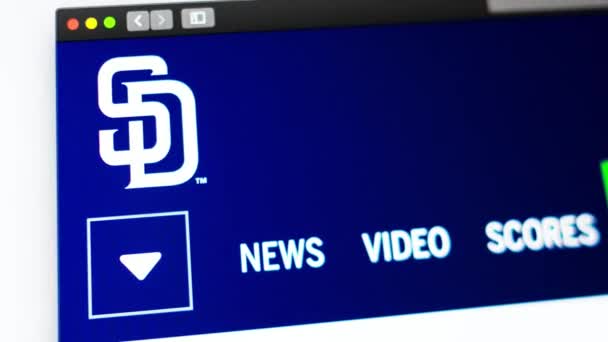 マイアミ アメリカ 2019 野球チームサンディエゴパドレスのウェブサイトのホームページ チームロゴのクローズアップ ニュースメディアやその他のウェブサイトの例示として使用することができ 情報やマーケティングの概念のために良い — ストック動画
