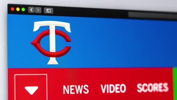 迈阿密 Usa 2019 棒球队明尼苏达双胞胎队网站主页 团队徽标的特写 可用作新闻媒体或其他网站的说明 适合信息或营销概念 — 图库视频影像