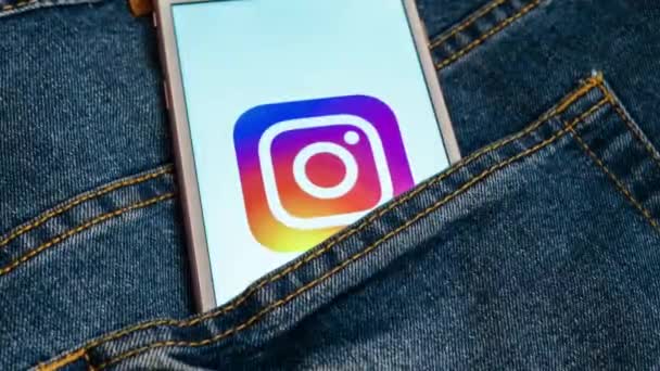Tallinn Estonia May 2019 White Phone Logo Social Media Instagram — Stock Video