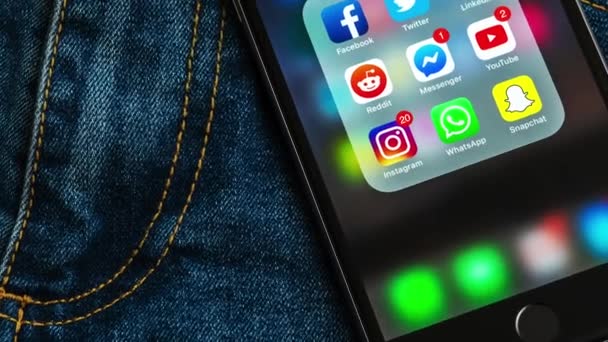 วยอร สหร ฐอเมร 2019 Black Apple Iphone ไอคอนของส งคมออนไลน และฉลากเคาน — วีดีโอสต็อก