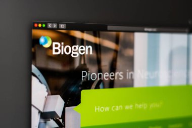Biogen şirket web sitesi ana sayfa. Biogen logosunun kapatılması. 