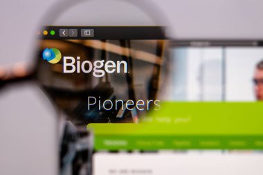 Biogen şirket web sitesi ana sayfa. Biogen logosunun kapatılması. 