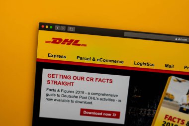 Dhl şirket web sitesi ana sayfası. Dhl logosunun kapatılması. 