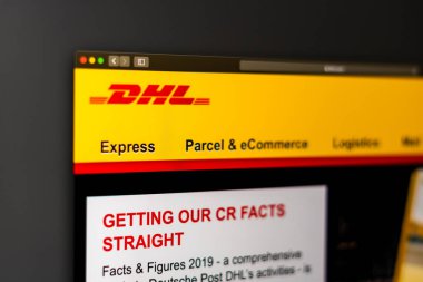 Dhl şirket web sitesi ana sayfası. Dhl logosunun kapatılması. 