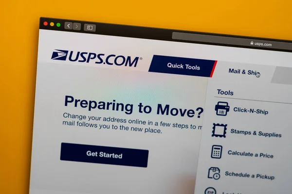 Página web de la compañía USPS. Primer plano del logotipo de USPS . — Foto de Stock
