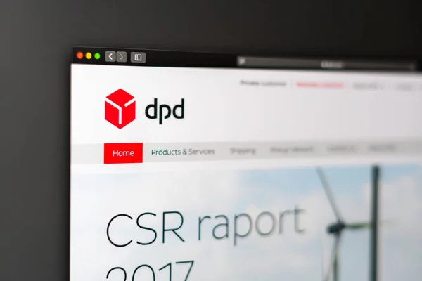 DPD company website homepage. Close up of DPD logo. — Stock Photo, Image