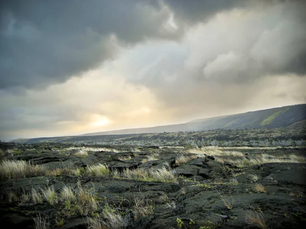 Lava Rock Landscape Foreboding Clouds — Stock Photo, Image