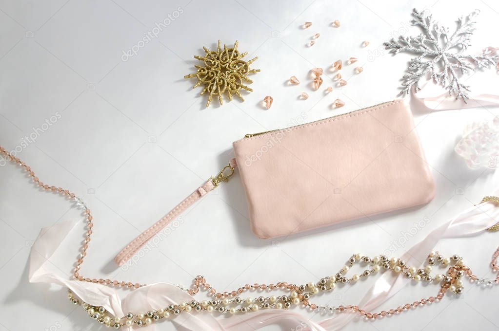 Pink Handbag with Winter Decorations