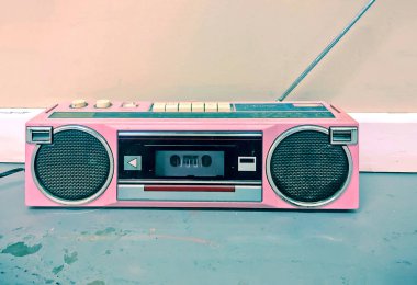 Vintage Hot Pink Cassette Player Radio clipart