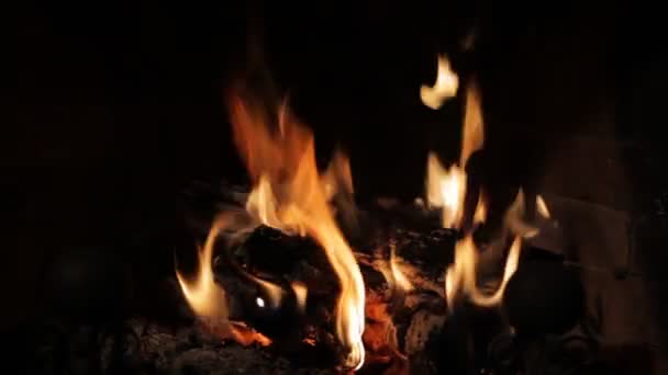 Someone Stirs Fire Fireplace May Family Scene Christmas Hollidays Romantic — Stock Video