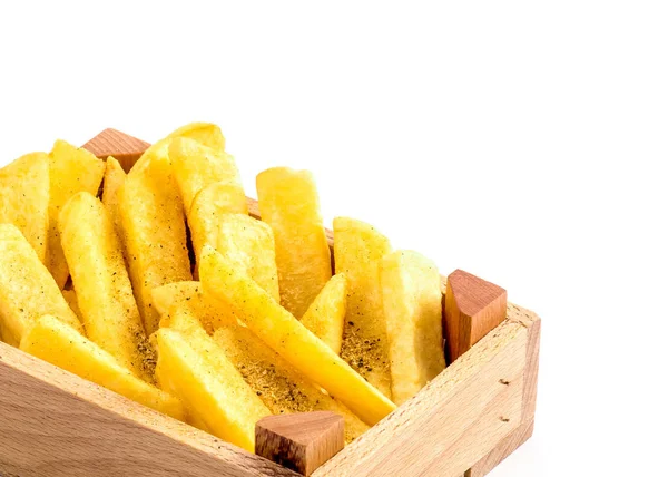 Fries Wooden Box White Background — Stock Photo, Image