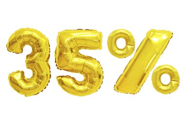 yalıtılmış zemin üzerine altın renkli balonları yüzde otuz beş. indirimler ve satış