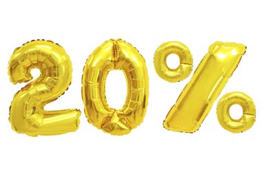 yalıtılmış zemin üzerine altın renkli balonları yüzde yirmi. indirimler ve satış