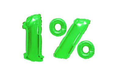 yalıtılmış zemin üzerine yeşil renk balonları yüzde bir. indirimler ve satış