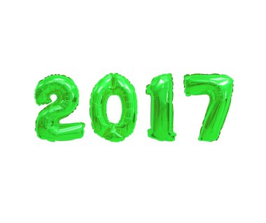 Beyaz zemin üzerine yeşil balonları numarası 2017. Tatil ve eğitim.