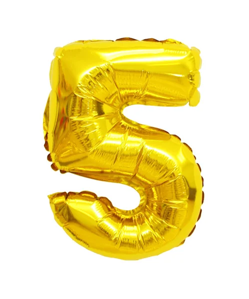 Číslo Pět Žluté Zlaté Balónky Bílém Pozadí Slevy Prodej Svátků — Stock fotografie