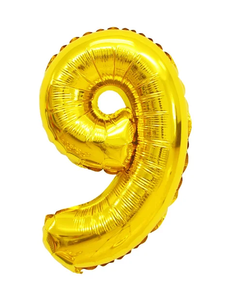 Číslo Devět Žluté Zlaté Balónky Bílém Pozadí Slevy Prodej Svátků — Stock fotografie