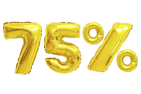 Vijfenzeventig Procent Ten Opzichte Van Gouden Kleur Ballonnen Geïsoleerde Achtergrond — Stockfoto