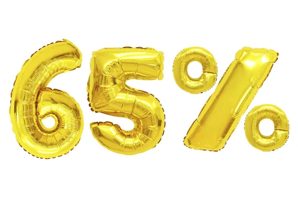 Sessenta Cinco Por Cento Balões Cor Dourada Fundo Isolado Descontos — Fotografia de Stock
