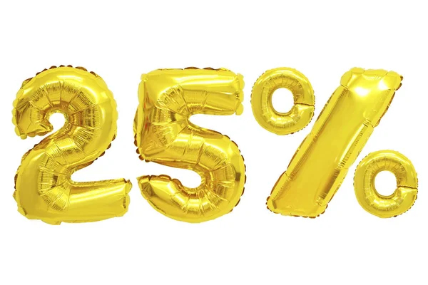 Vinte Cinco Por Cento Balões Cor Dourada Fundo Isolado Descontos — Fotografia de Stock