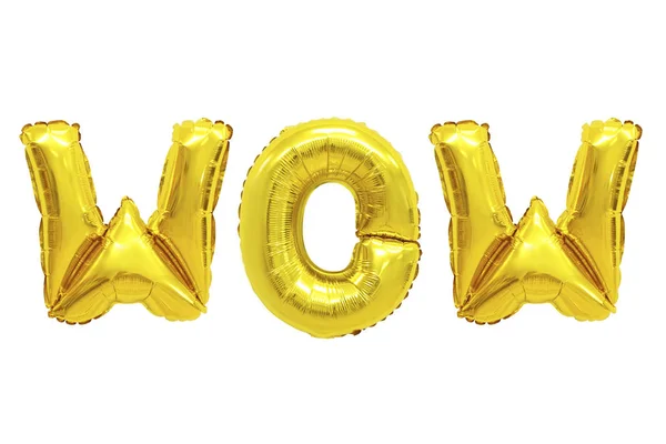 Palavra Wow Alfabeto Inglês Balões Amarelos Dourados Fundo Branco Férias — Fotografia de Stock