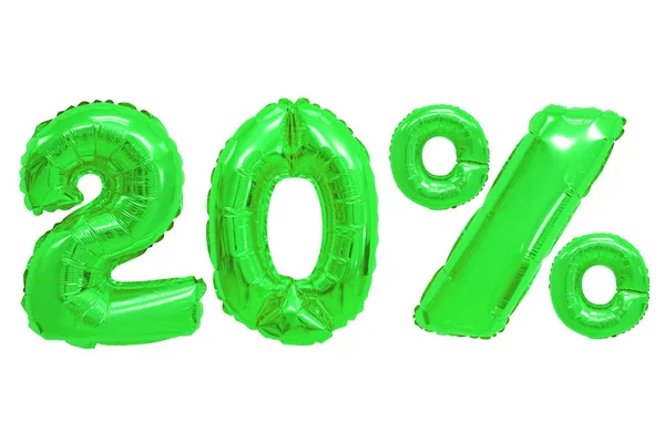 Twintig Procent Van Groene Kleur Ballonnen Geïsoleerde Achtergrond Kortingen Sales — Stockfoto