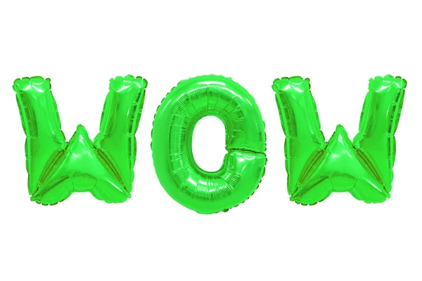 Mot Wow Alphabet Anglais Ballons Verts Sur Fond Blanc Vacances — Photo