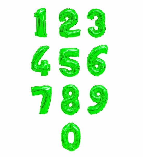 Het Aantal Groene Ballonnen Een Witte Achtergrond Kortingen Sales Vakantie — Stockfoto