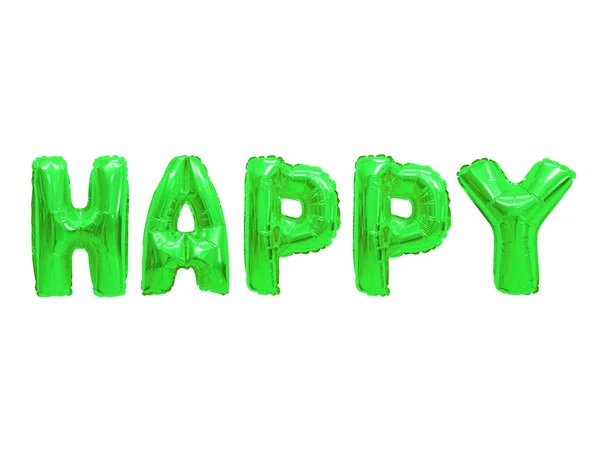 Word Happy English Alphabet Color Green Balloons White Background Holidays — Stock Photo, Image