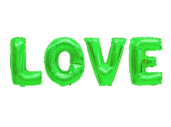 Word Love English Alphabet Color Green Balloons White Background Holidays — Stock Photo, Image