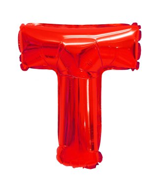 T harfinin İngilizce alfabe balon beyaz zemin üzerine kırmızı