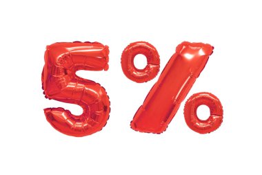 izole arka plan üzerinde kırmızı renk balonları yüzde beş. indirimler ve satış