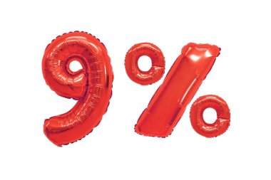 izole arka plan üzerinde kırmızı renk balonları yüzde dokuz. indirimler ve satış