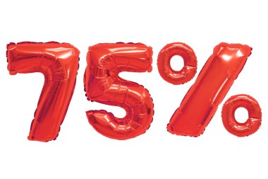 izole arka plan üzerinde kırmızı renk balonları yüzde yetmiş beş. indirimler ve satış