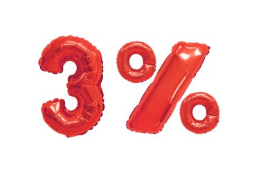 izole arka plan üzerinde kırmızı renk balonları yüzde üç. indirimler ve satış