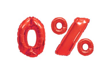 izole arka plan üzerinde kırmızı renk balonları yüzde sıfır. indirimler ve satış
