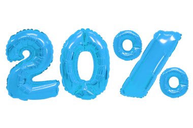yalıtılmış zemin üzerine mavi renk balonları yüzde yirmi. indirimler ve satış