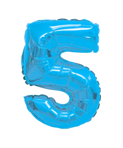 Zahl Fünf Hellblauer Luftballons Auf Weißem Hintergrund Rabatte Und Verkäufe — Stockfoto