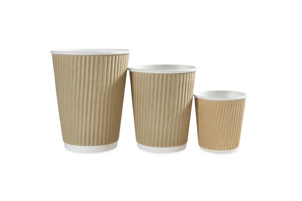 咖啡杯 纸杯子在不同的大小查出在白色背景 — 图库照片