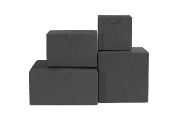 Few Carton Black Boxes Blank Packing Isolated Background — Stock Photo, Image