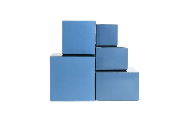 Kék Lezárt Dobozokban Üres Csomagolás Elszigetelt Háttér — Stock Fotó