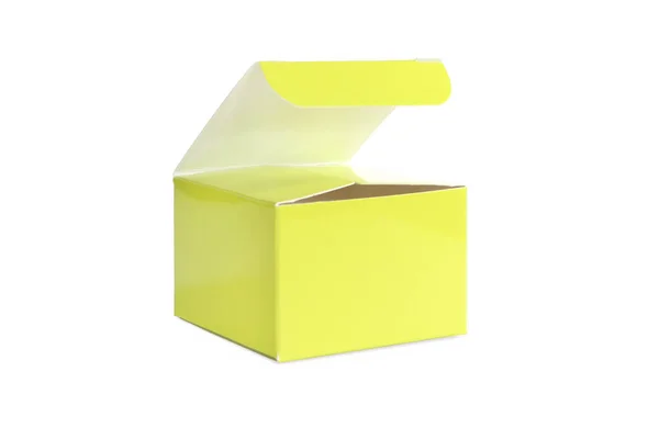 One Yellow Open Box Blank Packing Isolated Background — Stock Photo, Image