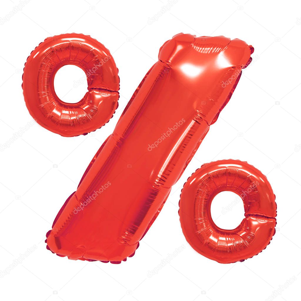 percent from red color balloons on isolated background. discounts and sales