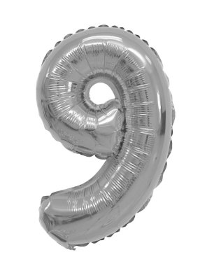 gri, beyaz bir arka plan üzerinde krom balonlar 9 (dokuz) sayısı. indirimler ve satış, tatil ve eğitim