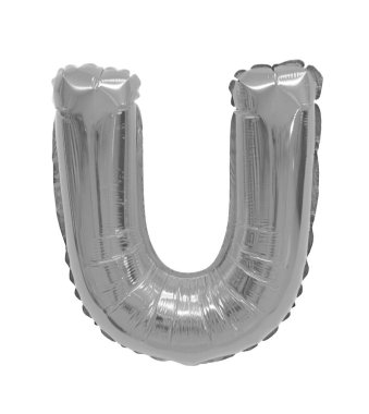U harfi İngilizce alfabe gri, beyaz bir arka plan üzerinde balon krom