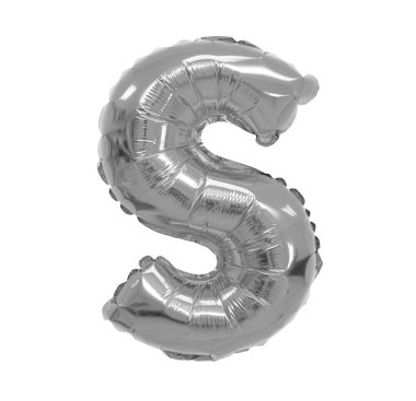 S harfi gri, beyaz bir arka plan üzerinde krom balon