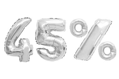 Kırk beş yüzde izole arka plan üzerinde krom renk balonları. indirimler ve satış