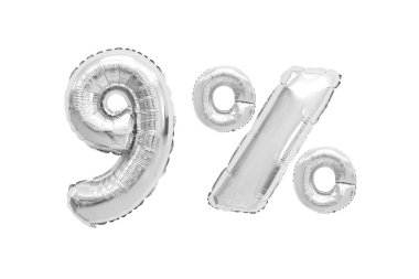 izole arka plan üzerinde krom renk balonları yüzde dokuz. indirimler ve satış