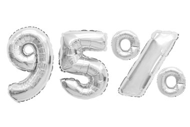 izole arka plan üzerinde krom renk balonları yüzde doksan beş. indirimler ve satış